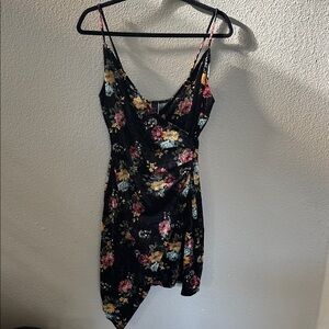 Kimcine Curve Black Velvet Floral Faux Wrap Tank Mini Dress Size 1XL
